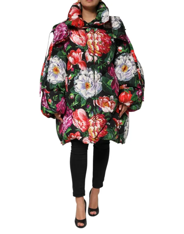 Dolce & Gabbana Multicolor Floral Hooded Puffer Coat Jacket sold by Siebentaschen