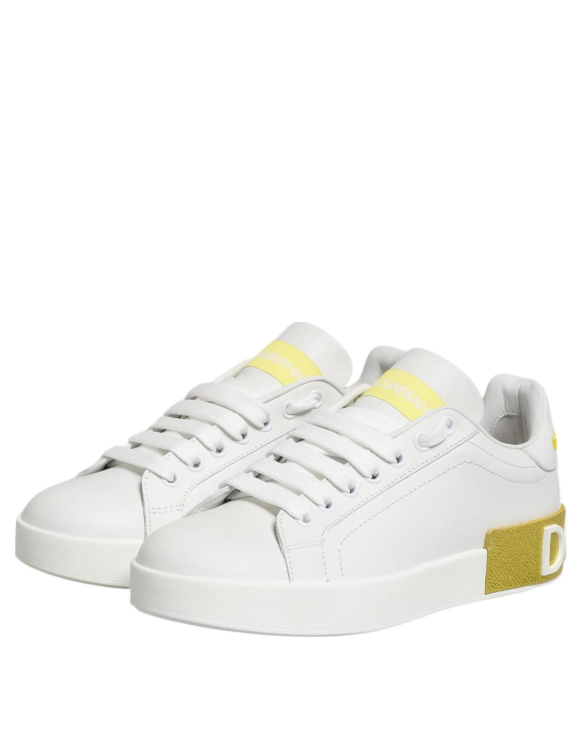 Dolce & Gabbana White Yellow Leather Low Top Sneakers Shoes sold by Siebentaschen product image thumbnail 5