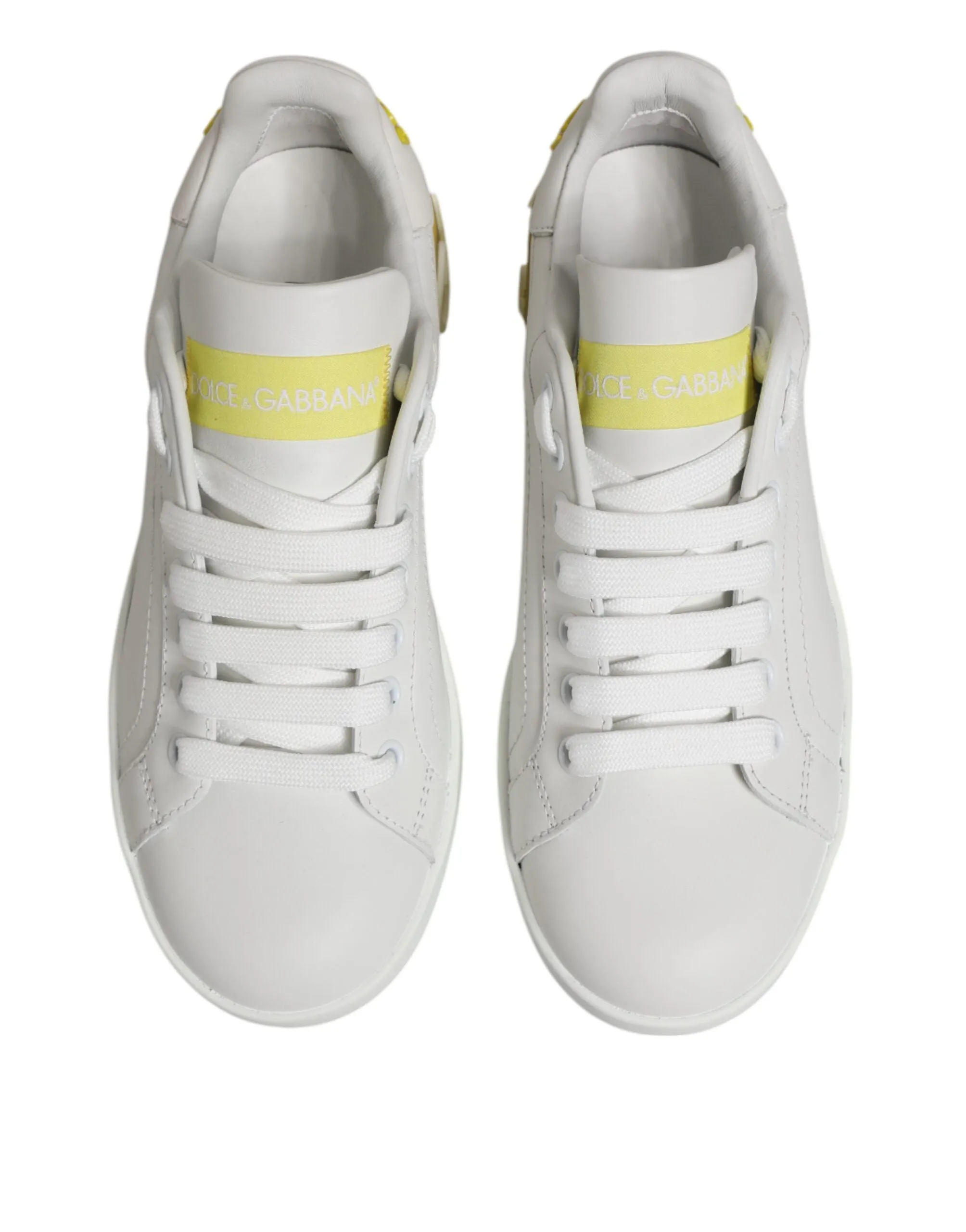 Dolce & Gabbana White Yellow Leather Low Top Sneakers Shoes sold by Siebentaschen product image thumbnail 4