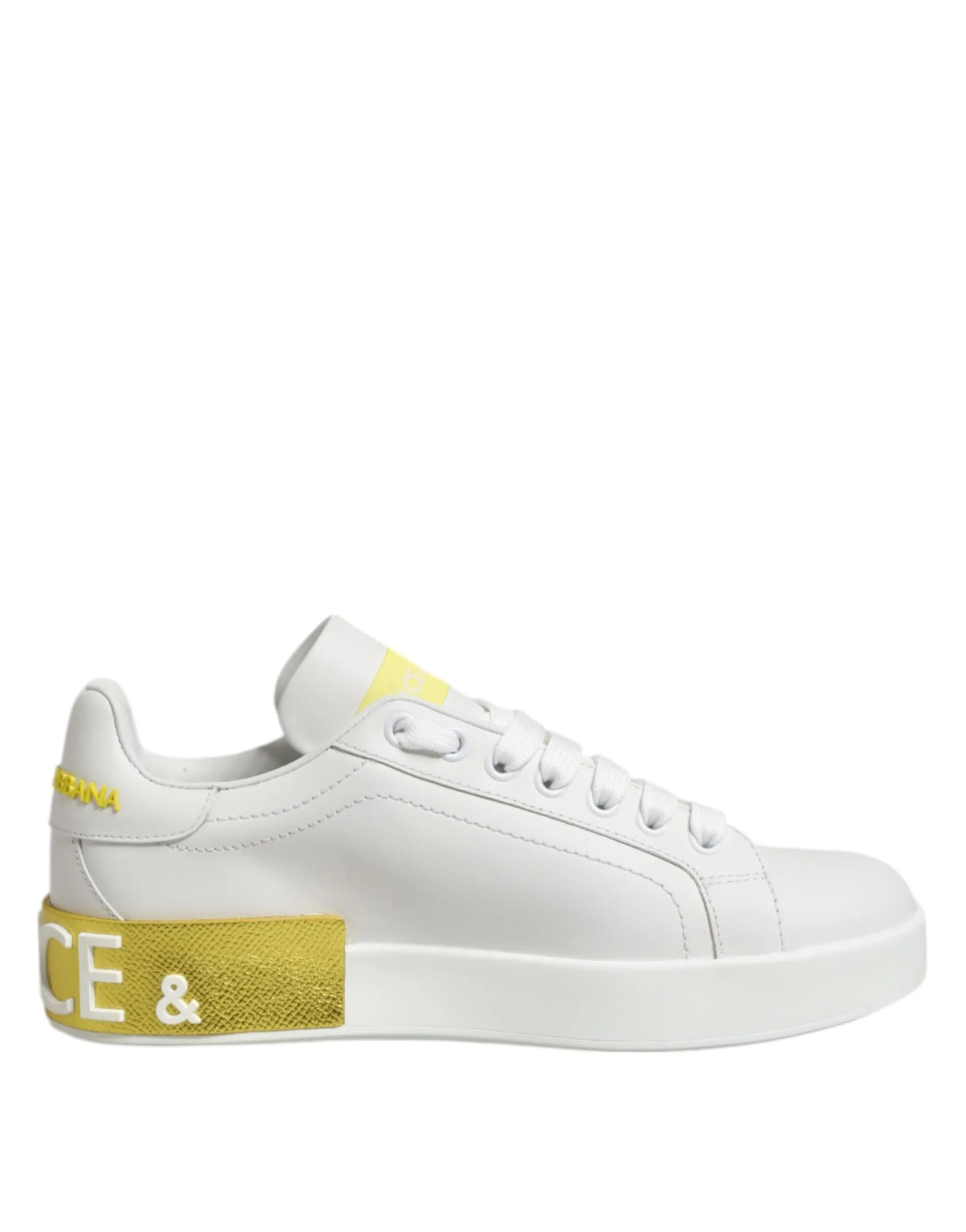 Dolce & Gabbana White Yellow Leather Low Top Sneakers Shoes sold by Siebentaschen product image thumbnail 2