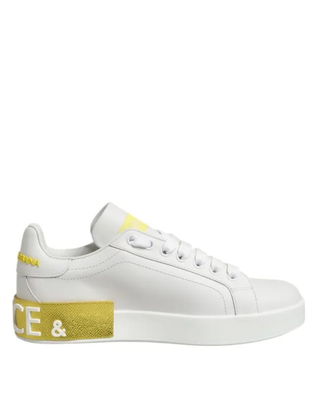 Dolce & Gabbana White Yellow Leather Low Top Sneakers Shoes sold by Siebentaschen