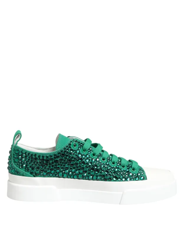 Dolce & Gabbana Green Portofino Crystal DG Logo Sneakers Shoes sold by Siebentaschen
