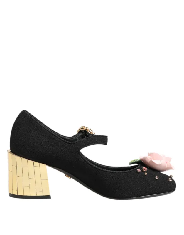 Dolce & Gabbana Black Flower Crystal Embellished Mary Jane Shoes sold by Siebentaschen