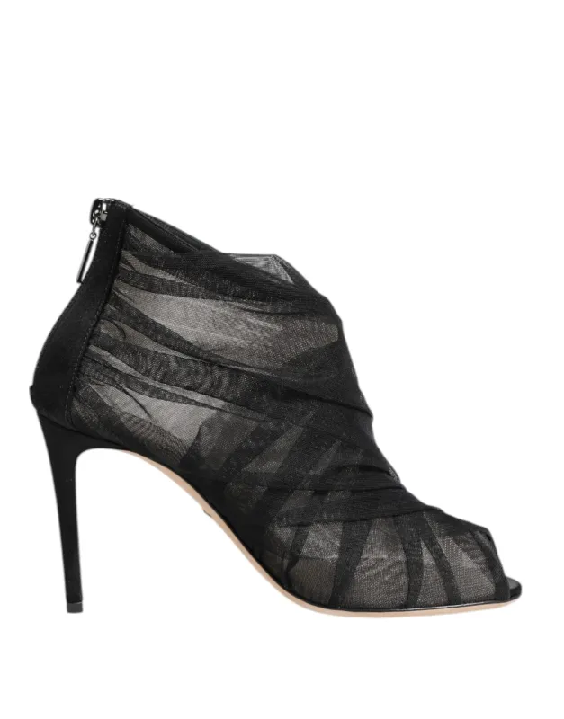 Dolce & Gabbana Black Mesh Stiletto Heels Ankle Boots Shoes sold by Siebentaschen