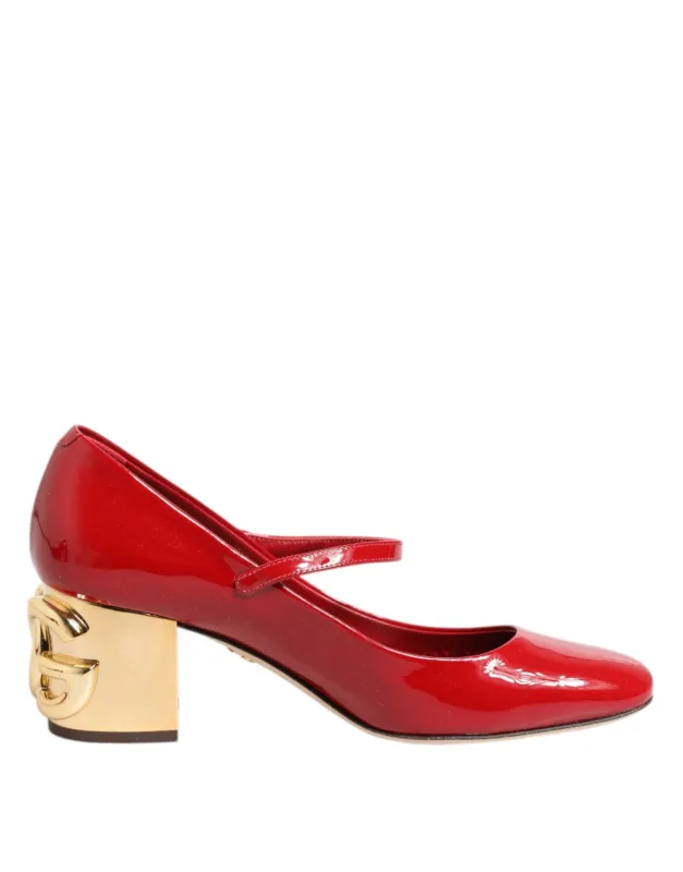 Dolce & Gabbana Red Leather DG Logo Heels Sandals Shoes sold by Siebentaschen