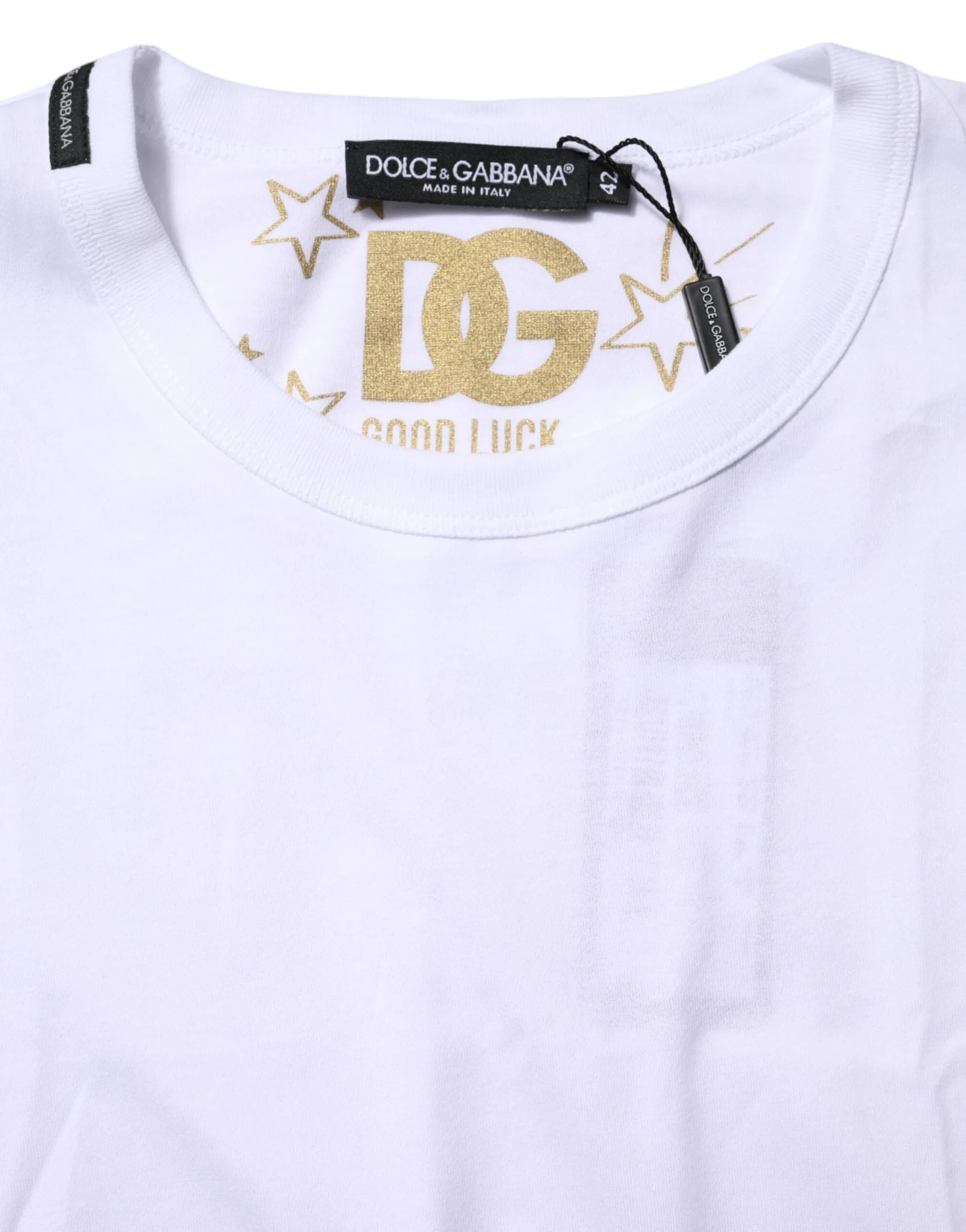 Dolce & Gabbana White Cotton Goodluck 2022 Crew Neck T-shirt sold by Siebentaschen product image thumbnail 4
