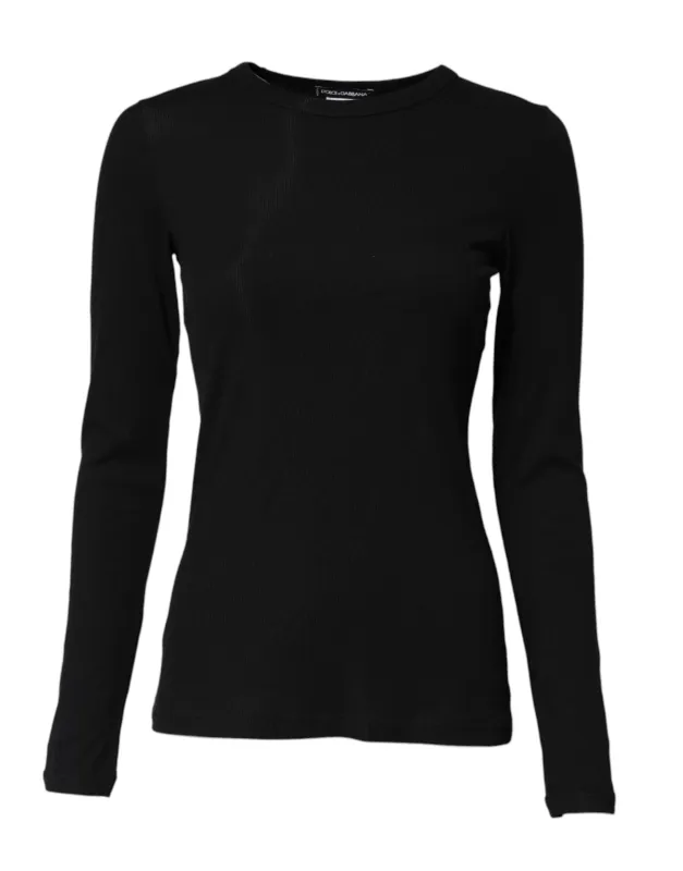 Dolce & Gabbana Black Cotton Knit Round Neck Long Sleeves T-shirt sold by Siebentaschen