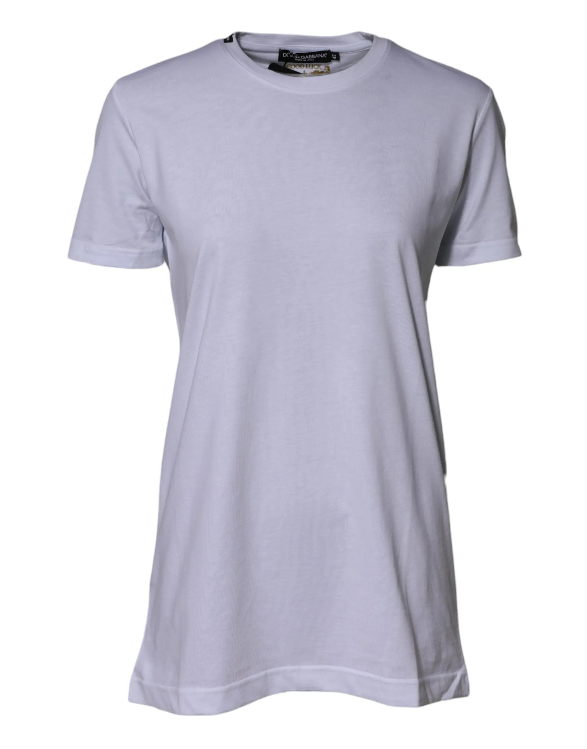 Dolce & Gabbana White Cotton Goodluck 2023 Crew Neck T-shirt sold by Siebentaschen