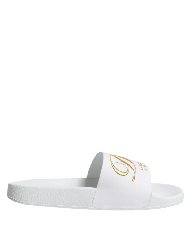 Dolce & Gabbana White Leather Slides Sandals Beachwear Shoes sold by Siebentaschen