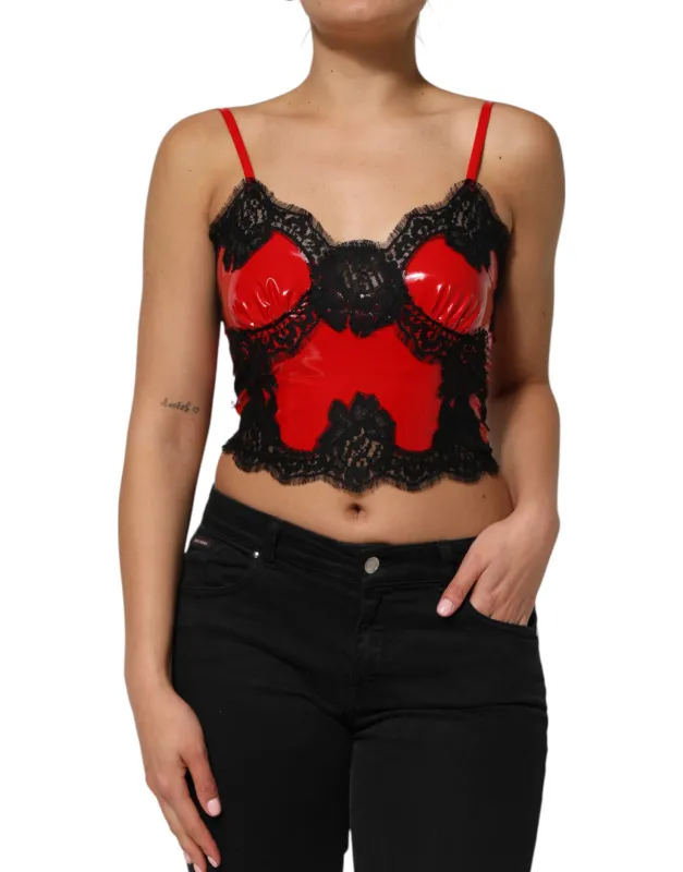 Dolce & Gabbana Red Black Lace Trim Polyester Sleeveless Tank Top sold by Siebentaschen