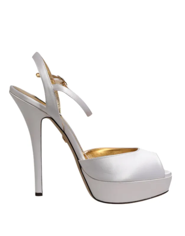 Dolce & Gabbana White Satin Platform Heels Sandals Shoes sold by Siebentaschen