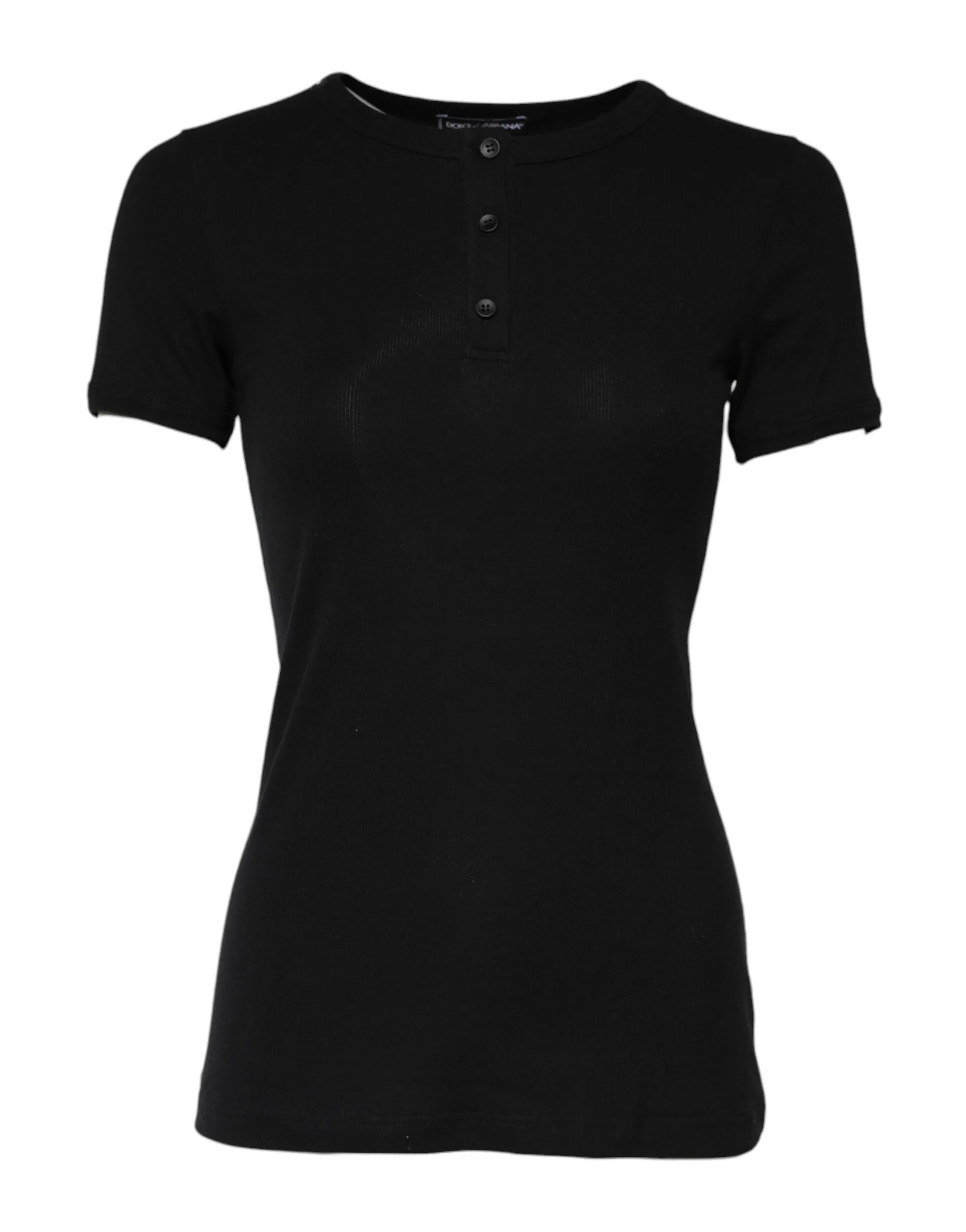 Dolce & Gabbana Black Cotton Henley Short Sleeves Top T-shirt sold by Siebentaschen product image thumbnail 2
