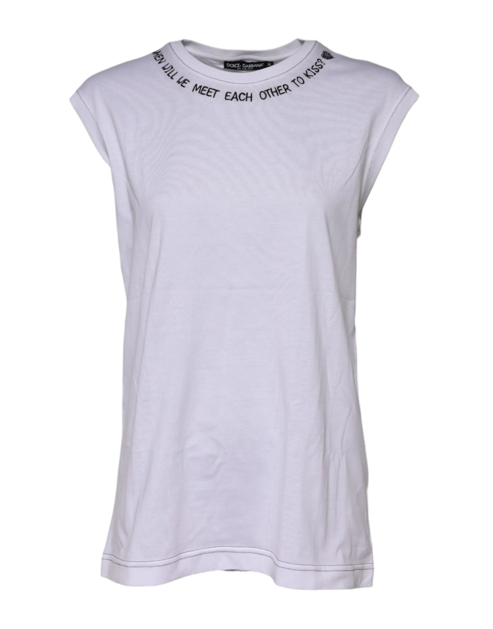Dolce & Gabbana White Cotton Sleeveless Printed Tank T-shirt sold by Siebentaschen product image thumbnail 2