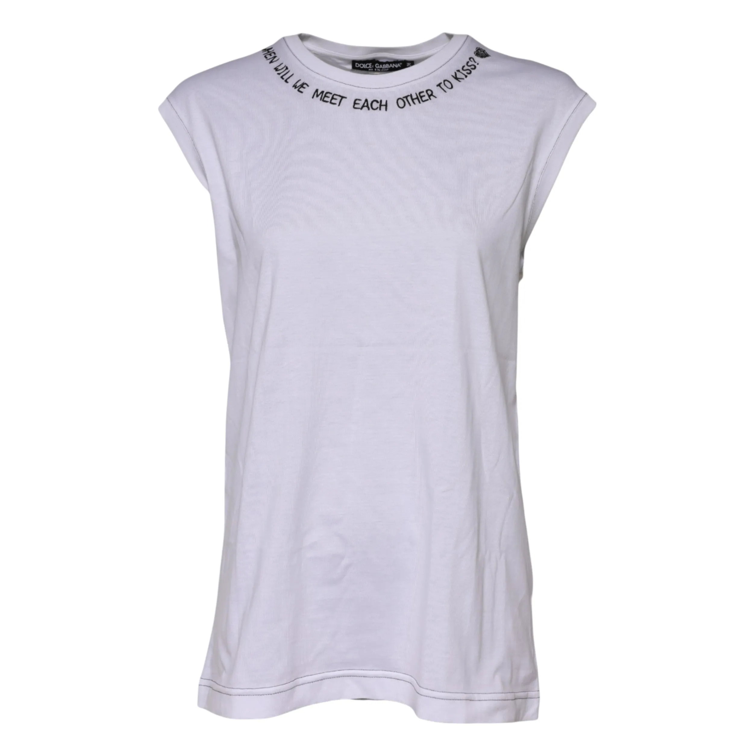 Dolce & Gabbana White Cotton Sleeveless Printed Tank T-shirt sold by Siebentaschen product image thumbnail 5