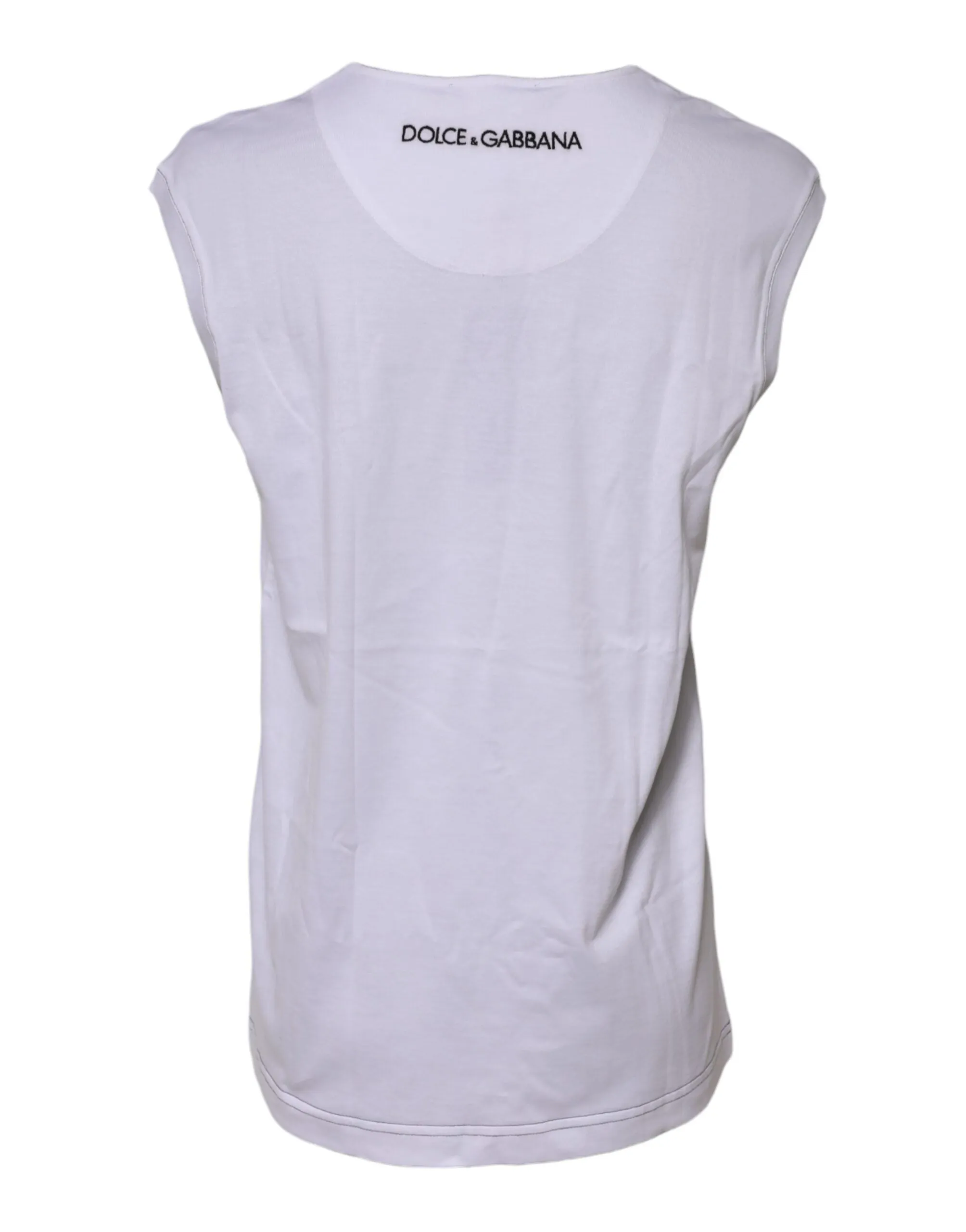Dolce & Gabbana White Cotton Sleeveless Printed Tank T-shirt sold by Siebentaschen product image thumbnail 3