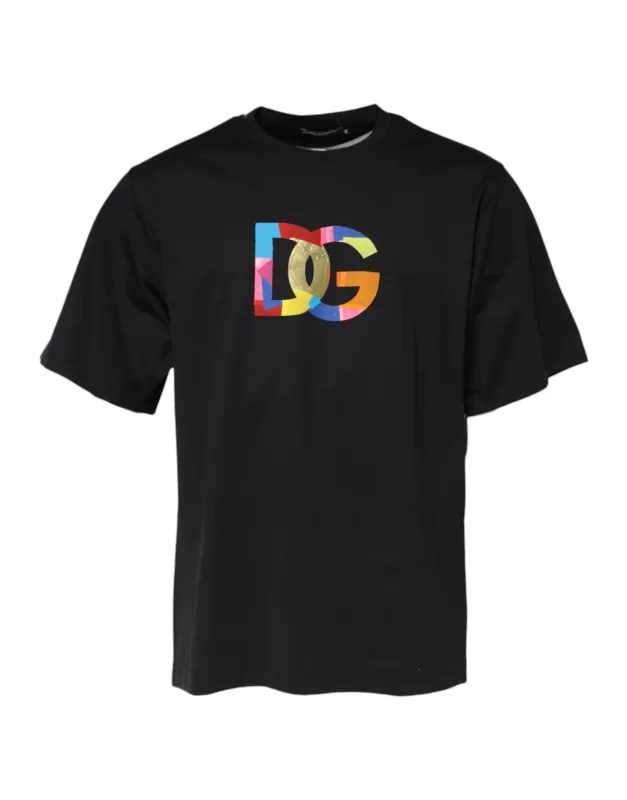 Dolce & Gabbana Black DG Logo Print Cotton Crew Neck T-shirt sold by Siebentaschen