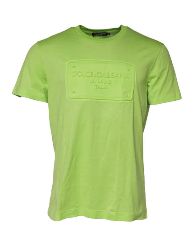 Dolce & Gabbana Green Embossed Logo Cotton Crew Neck T-shirt sold by Siebentaschen