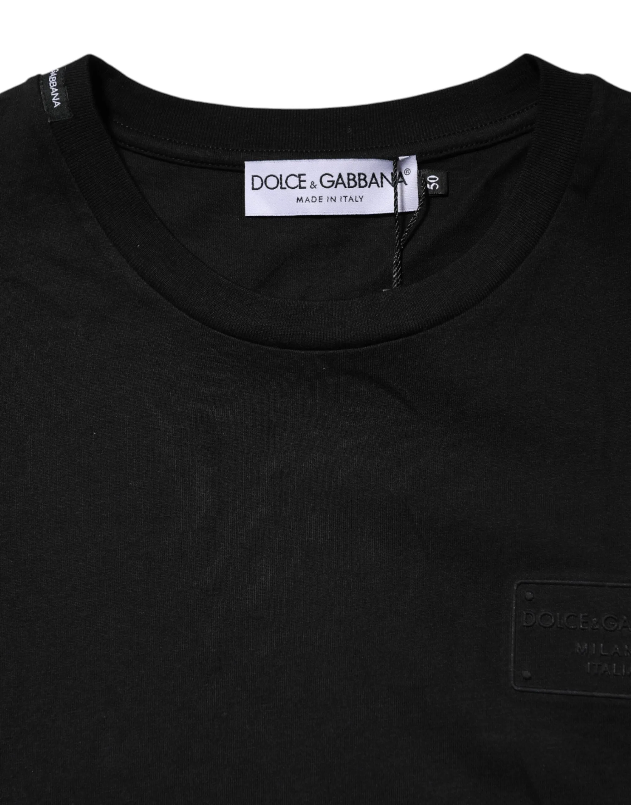Dolce & Gabbana Black Logo Plaque Cotton Crew Neck T-shirt sold by Siebentaschen product image thumbnail 4