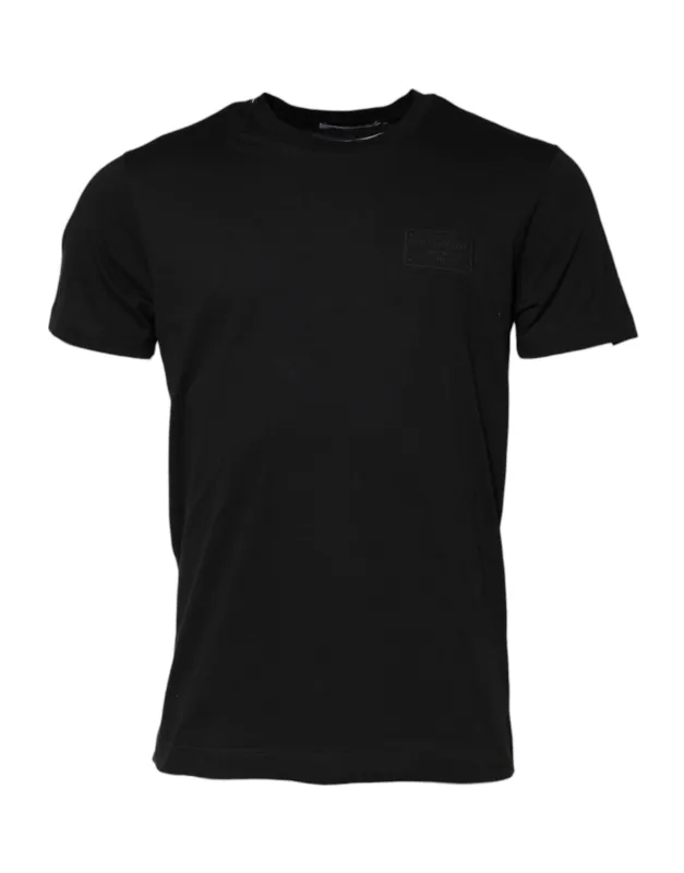 Dolce & Gabbana Black Logo Plaque Cotton Crew Neck T-shirt sold by Siebentaschen