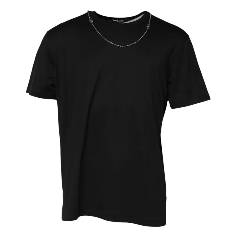 Dolce & Gabbana Black Chain Necklace Cotton Crewneck T-shirt sold by Siebentaschen