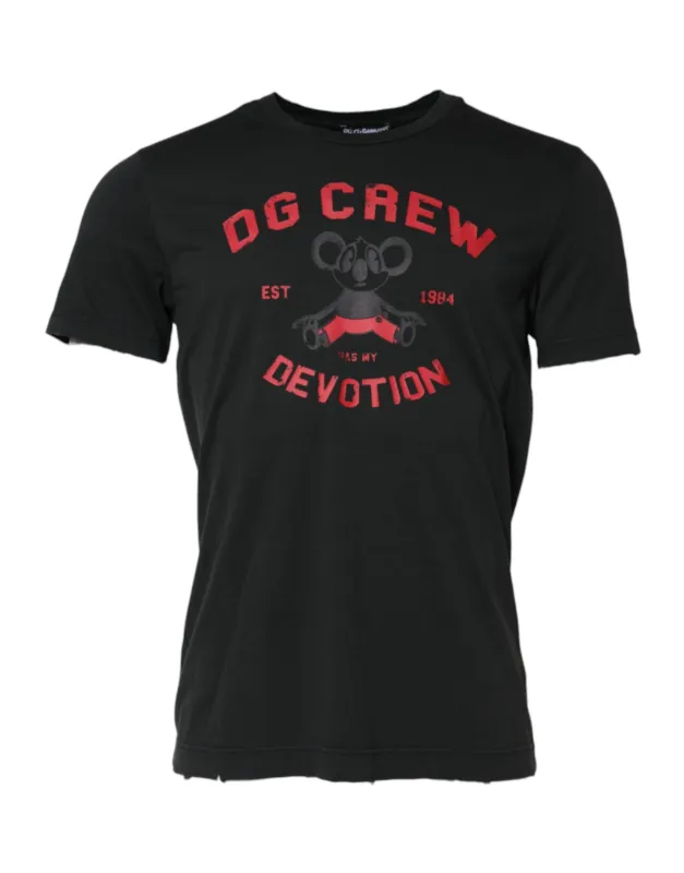 Dolce & Gabbana Black DG Crew Devotion Cotton Crew Neck T-shirt sold by Siebentaschen