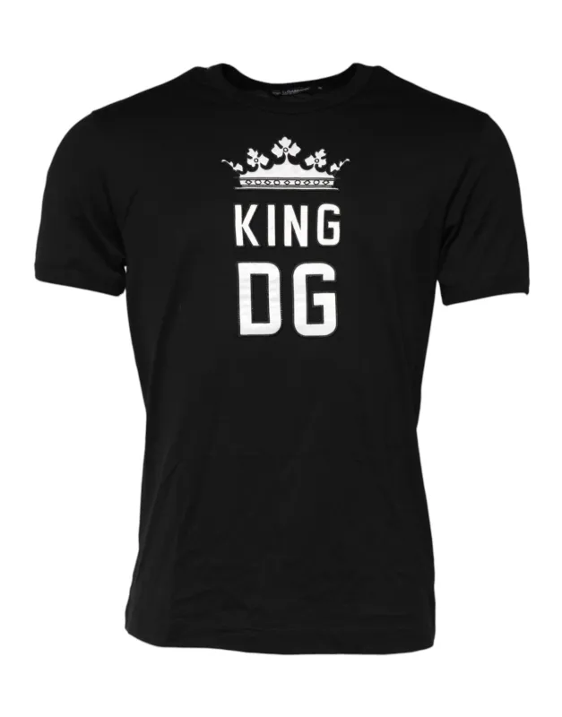 Dolce & Gabbana Black DG King Crown Cotton Crew Neck T-shirt sold by Siebentaschen