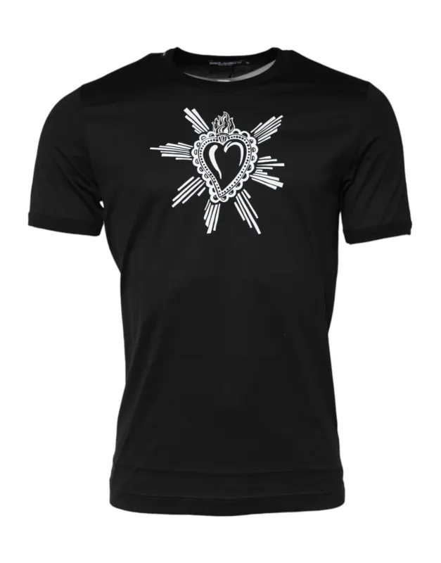 Dolce & Gabbana Black Sacred Heart Cotton Crew Neck T-shirt sold by Siebentaschen