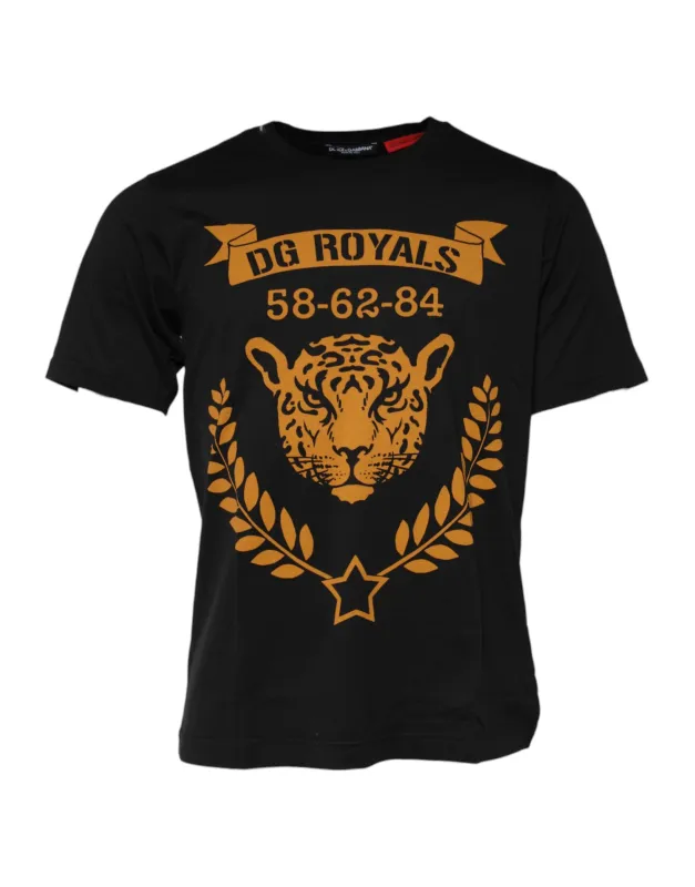 Dolce & Gabbana Black DG Royals Cotton Crew Neck T-shirt sold by Siebentaschen