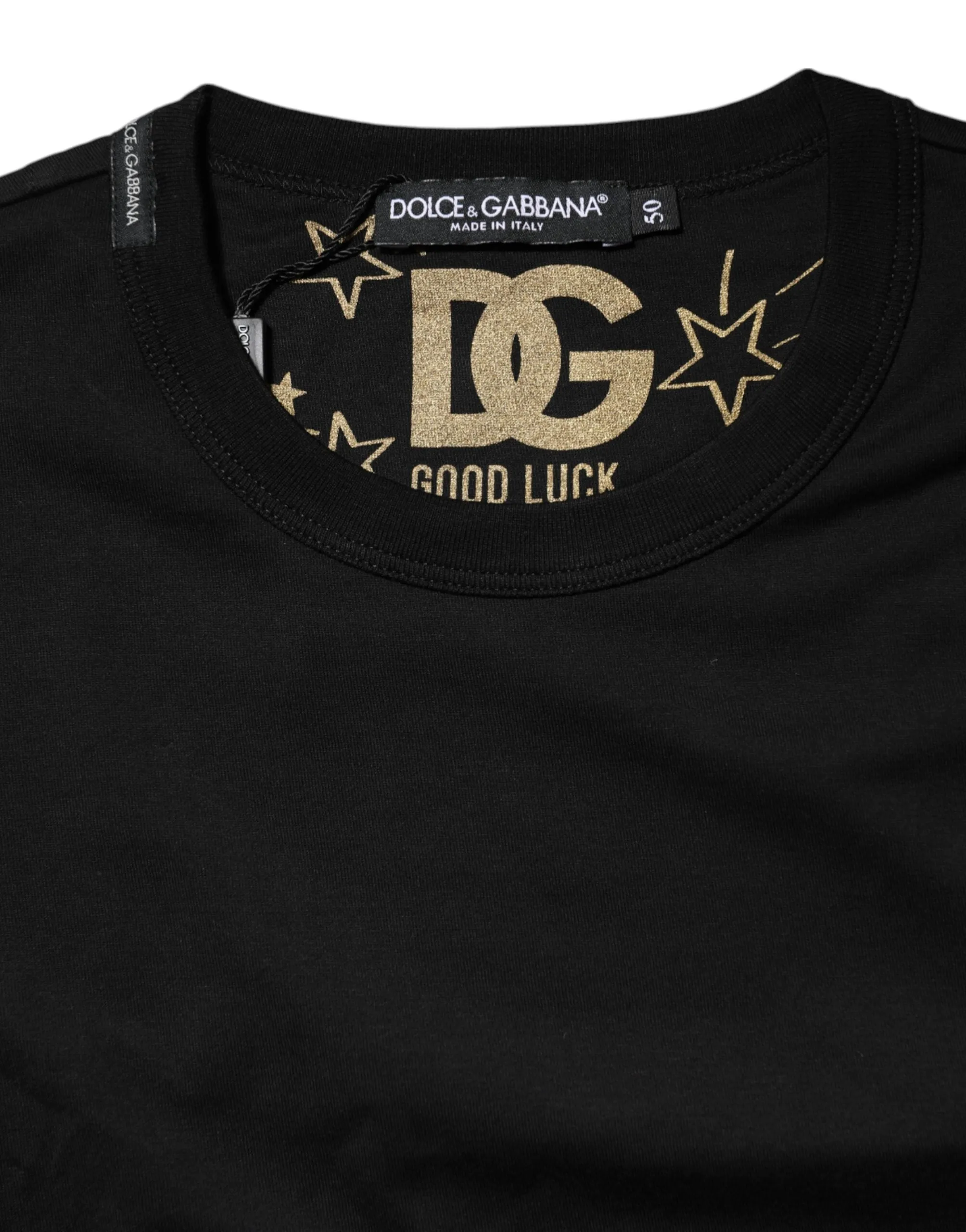 Dolce & Gabbana Black Cotton Logo Print Crew Neck T-shirt sold by Siebentaschen product image thumbnail 4
