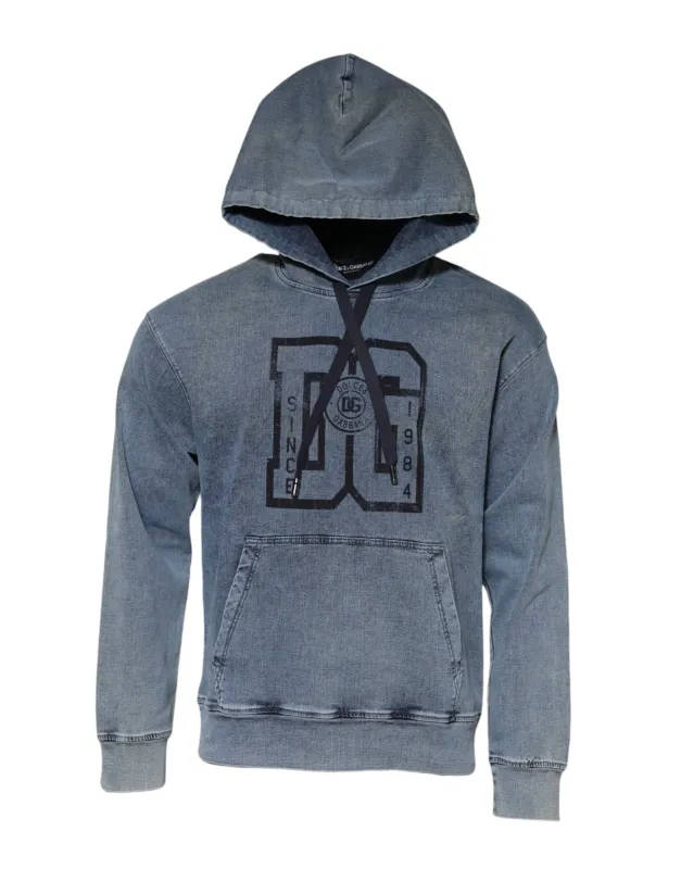 Dolce & Gabbana Blue Cotton Blend Hooded Sweatshirt Sweater sold by Siebentaschen