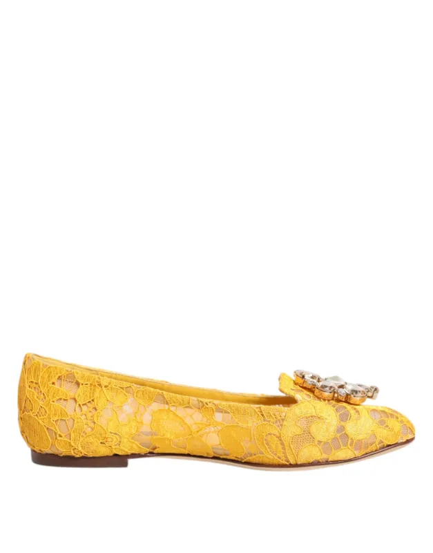 Dolce & Gabbana Yellow Taormina Lace Crystals Flats Shoes sold by Siebentaschen