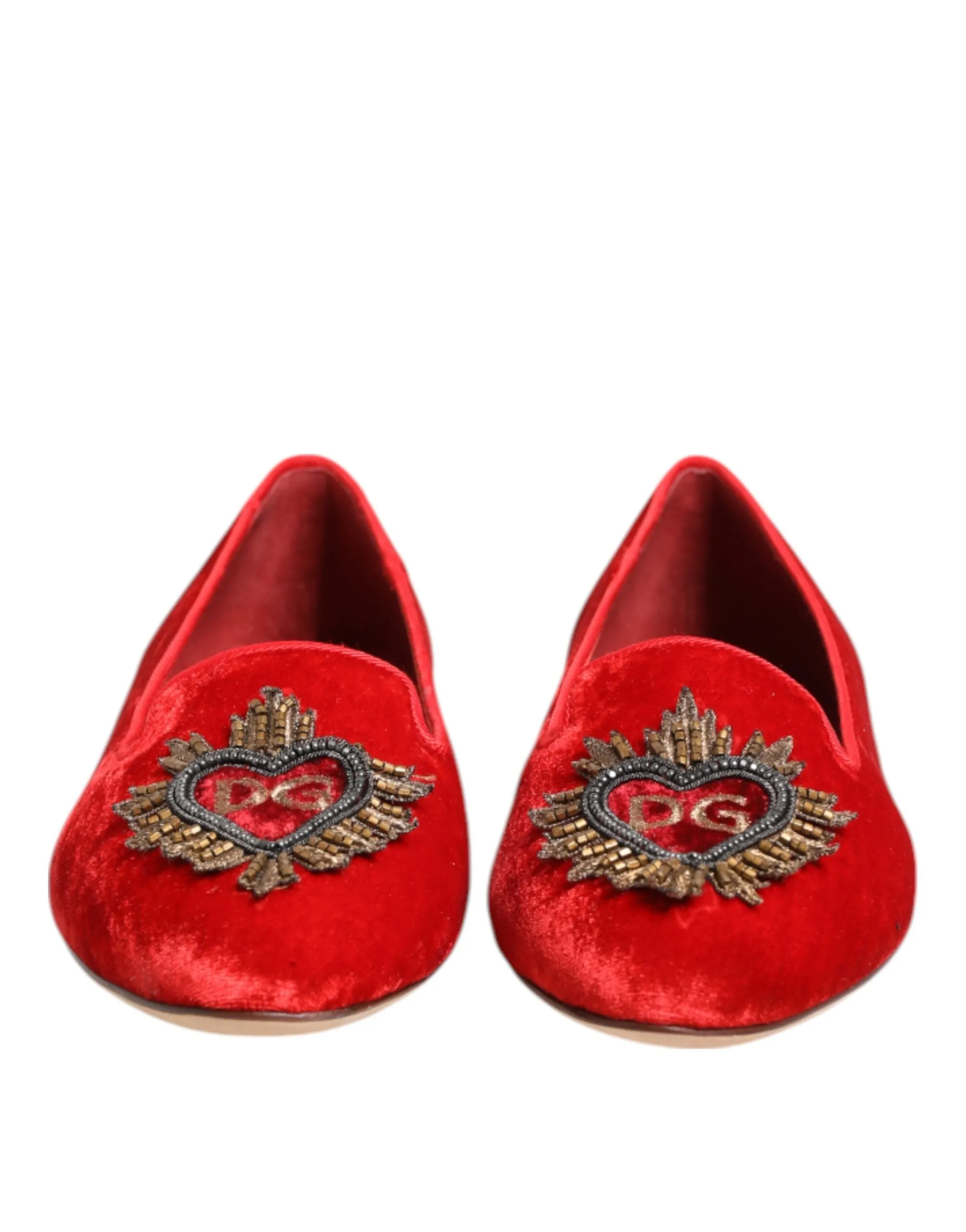 Dolce & Gabbana Red Velvet DG Heart Loafers Flat Shoes sold by Siebentaschen product image thumbnail 3
