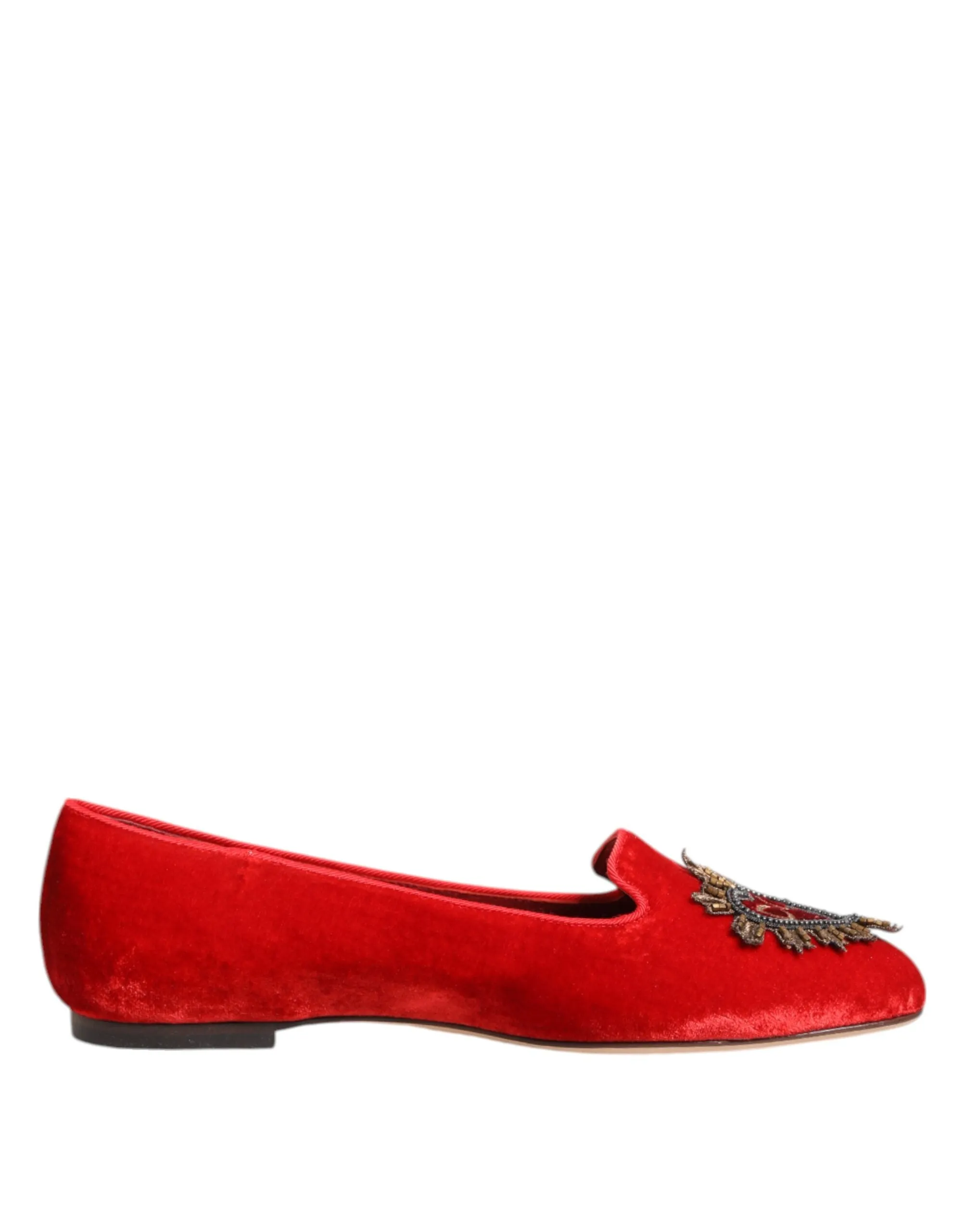 Dolce & Gabbana Red Velvet DG Heart Loafers Flat Shoes sold by Siebentaschen