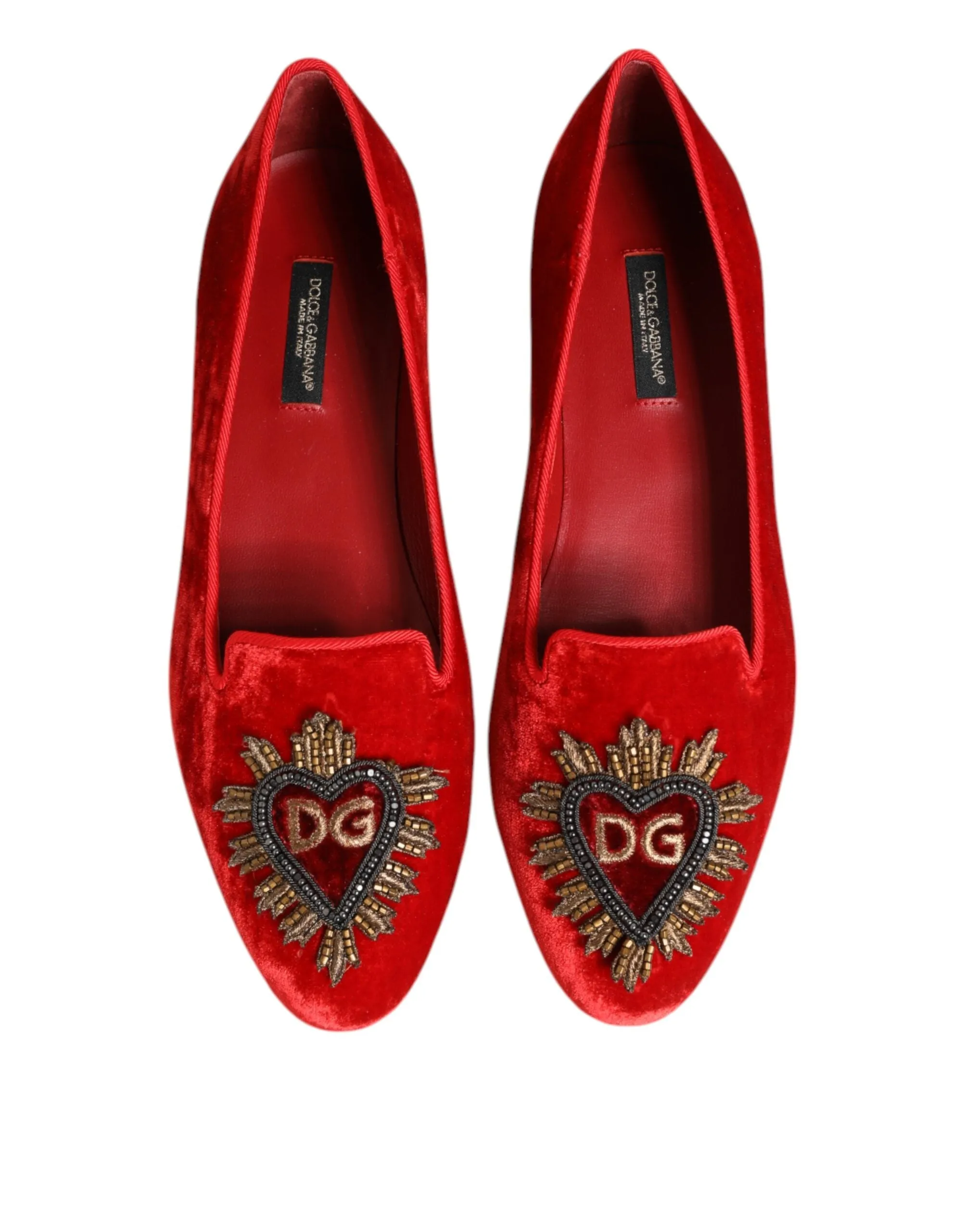 Dolce & Gabbana Red Velvet DG Heart Loafers Flat Shoes sold by Siebentaschen product image thumbnail 4