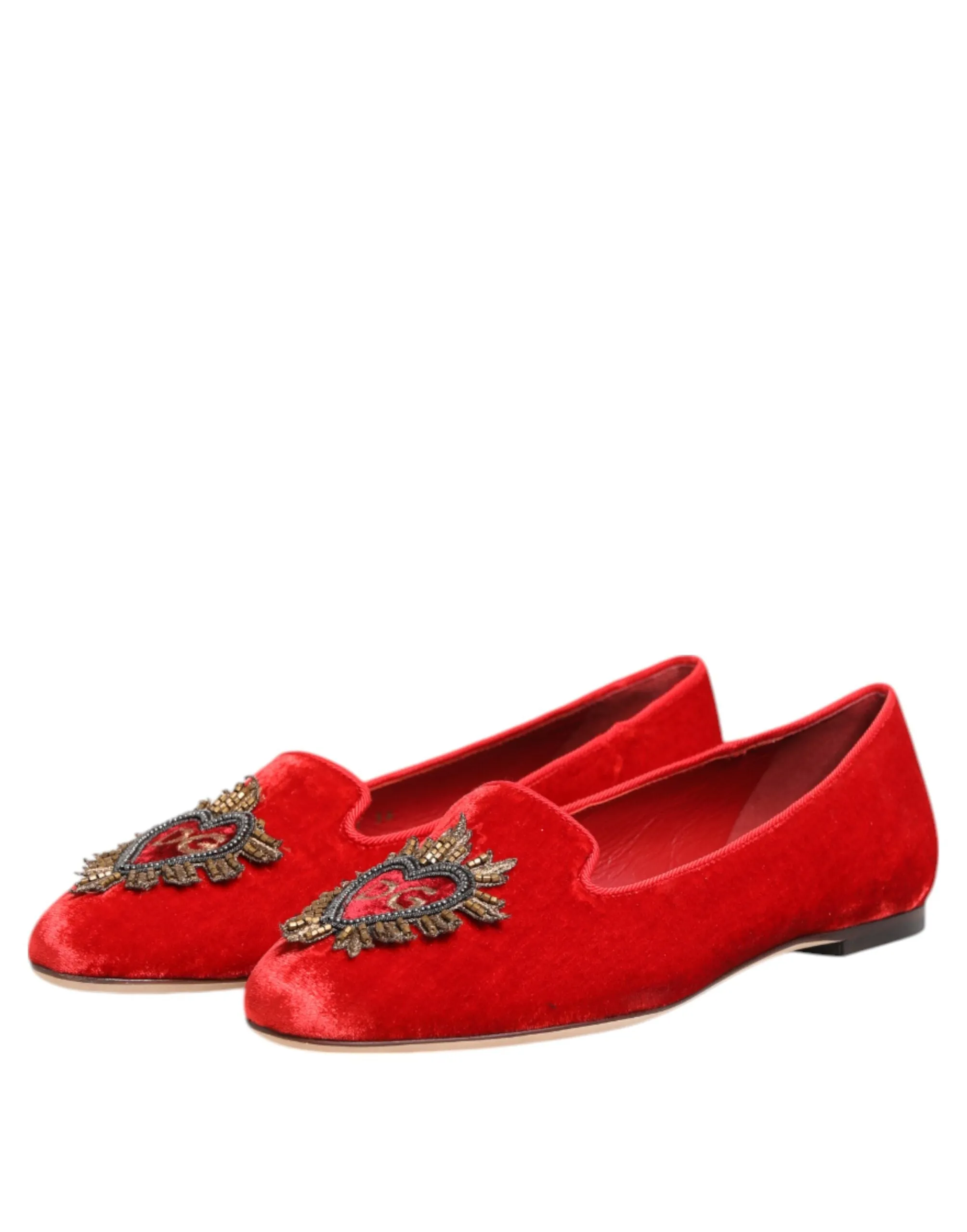 Dolce & Gabbana Red Velvet DG Heart Loafers Flat Shoes sold by Siebentaschen product image thumbnail 2