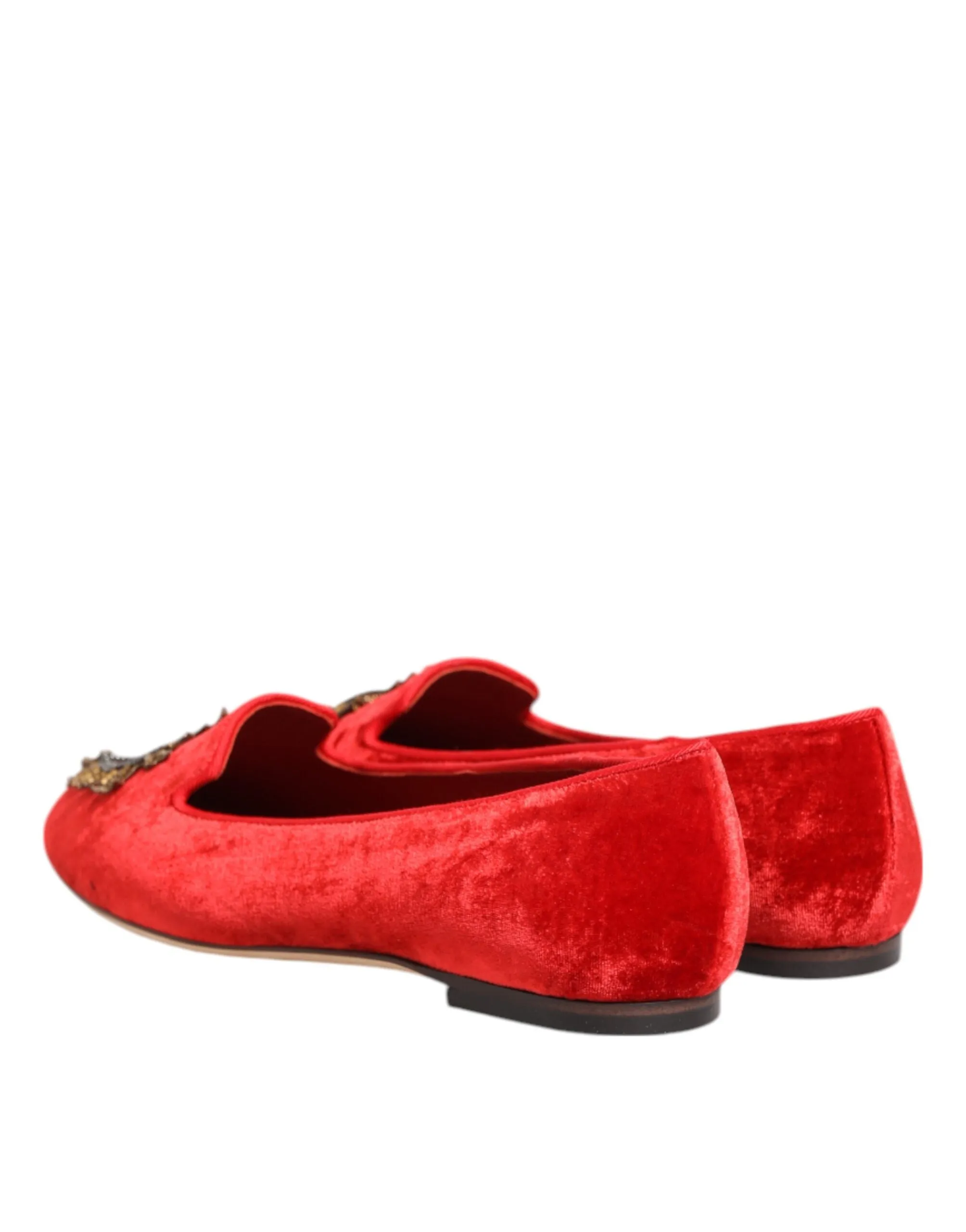 Dolce & Gabbana Red Velvet DG Heart Loafers Flat Shoes sold by Siebentaschen product image thumbnail 5