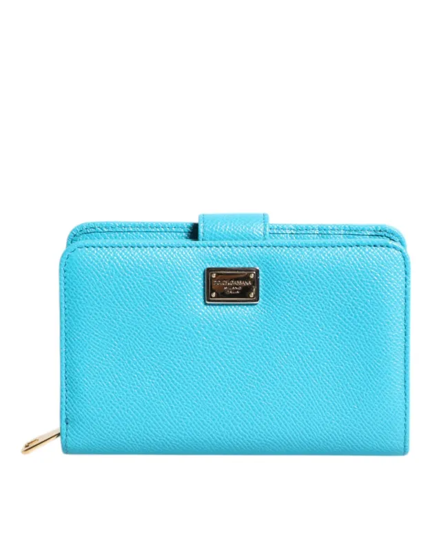 Dolce & Gabbana Light Blue Leather Bifold Continental Clutch Wallet sold by Siebentaschen