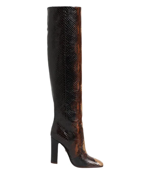 Dolce & Gabbana Brown Python Snakeskin Print Riding Boots Shoes sold by Siebentaschen
