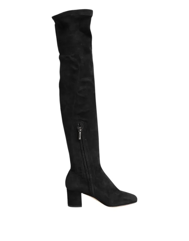 Dolce & Gabbana Black Suede Leather Knee High Boots Shoes sold by Siebentaschen