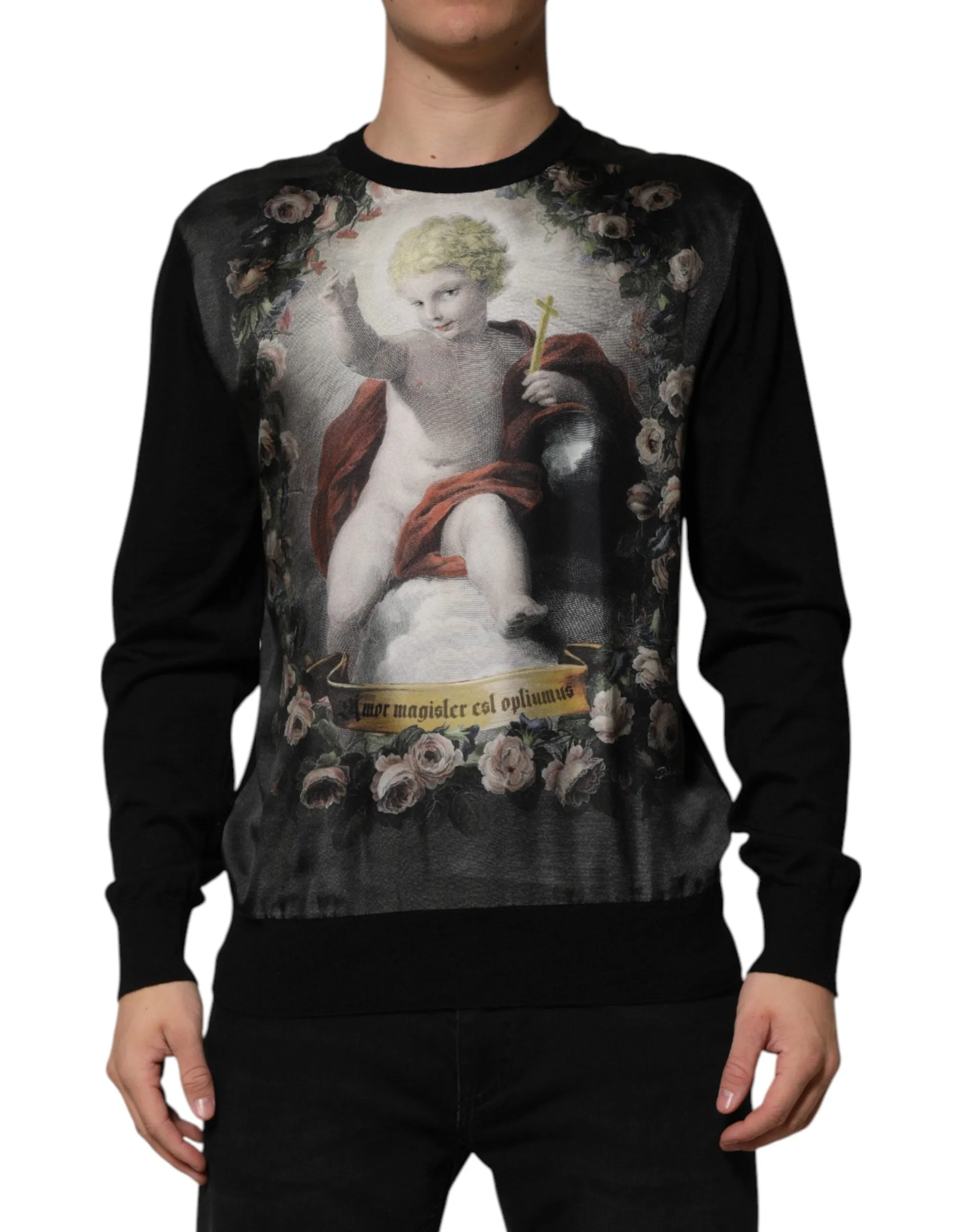 Dolce & Gabbana Black Cashmere Cherub Print Baroque Sweater sold by Siebentaschen product image thumbnail 2