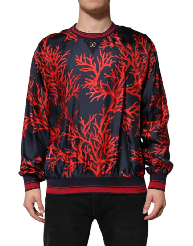 Dolce & Gabbana Navy Red Silk Coral Print Pullover Sweater sold by Siebentaschen