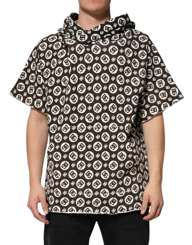 Dolce & Gabbana Brown White DG Logo Short Hoodie Sweater sold by Siebentaschen