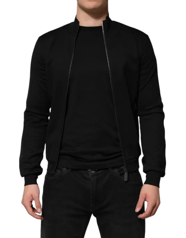 Dolce & Gabbana Black Cotton Logo Full Zip Men Bomber Jacket sold by Siebentaschen