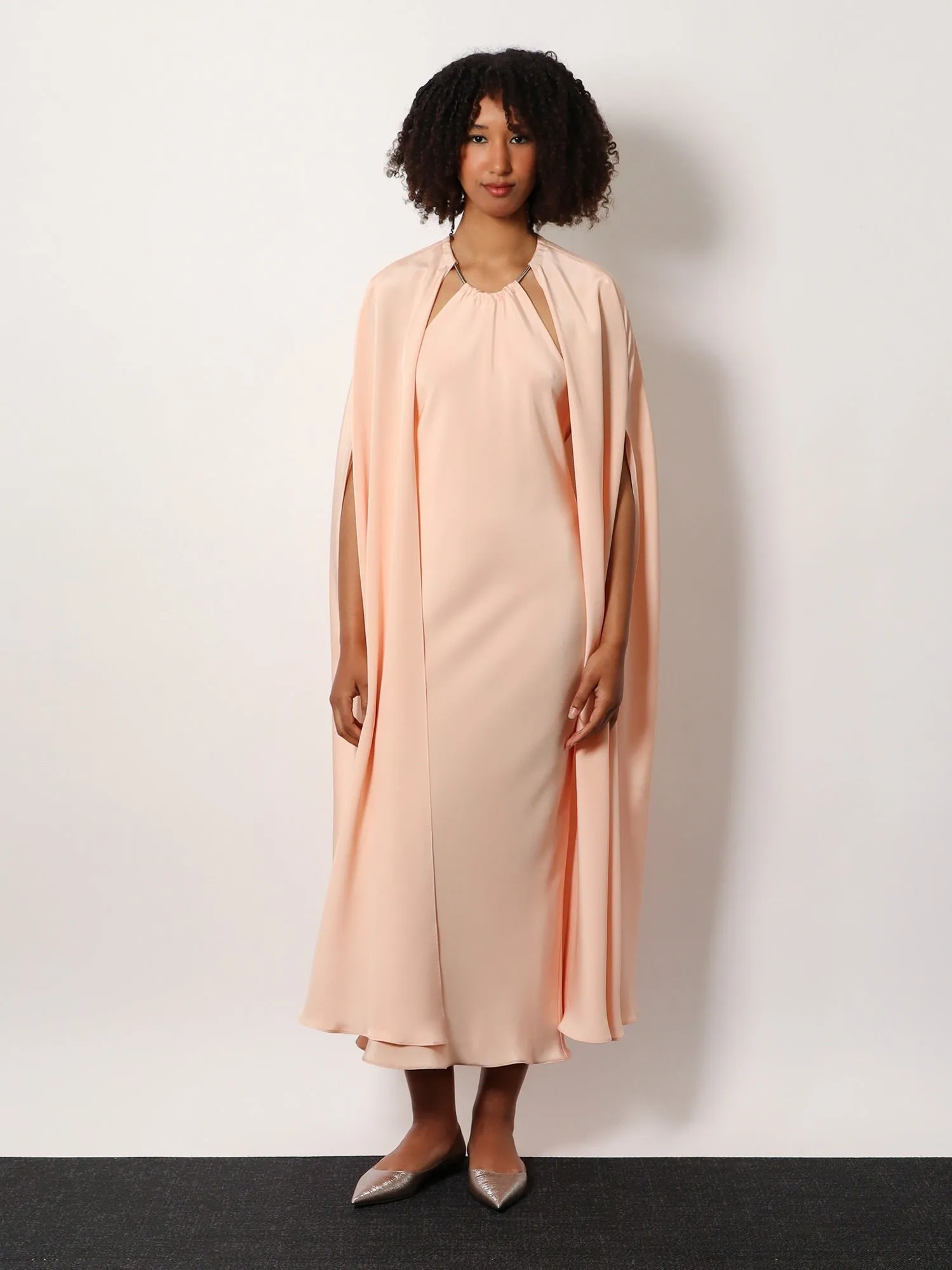 Max Mara Managua silk long dress with silk cape and metal detail sold by Siebentaschen product image thumbnail 2