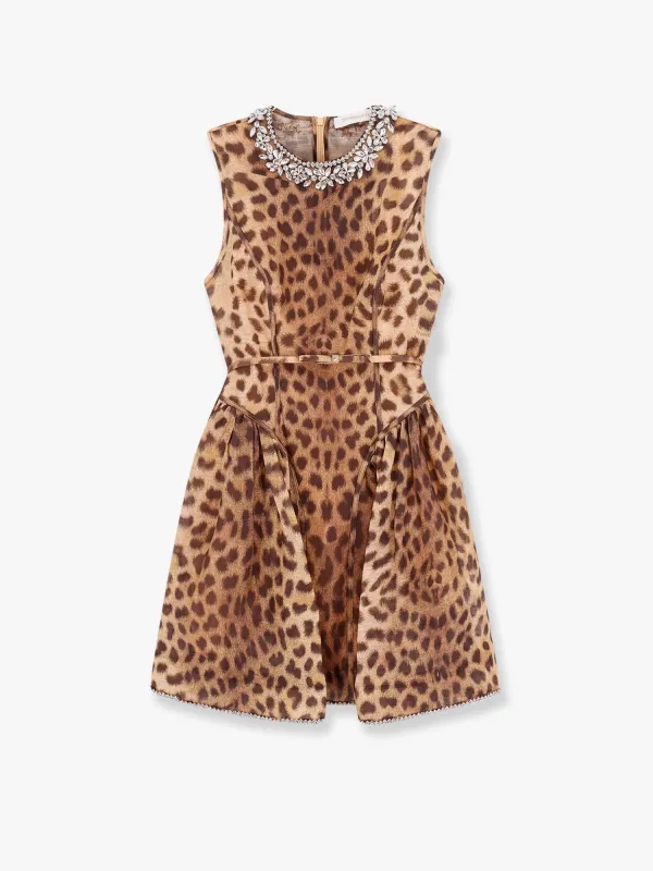 ZIMMERMANN Linen and silk mini dress with animalier print sold by Siebentaschen