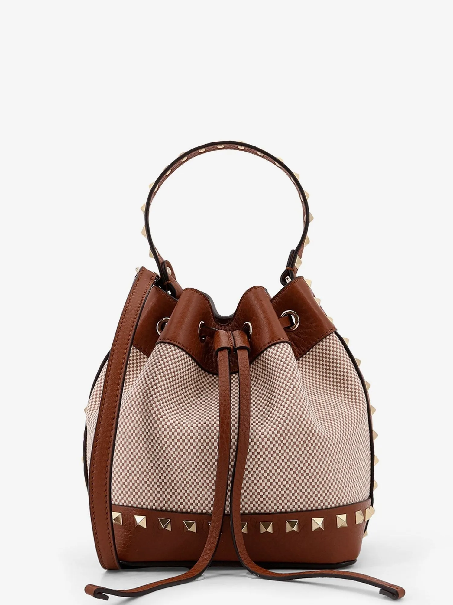 Valentino Garavani Rockstud Spike canvas and leather shoulder bag sold by Siebentaschen