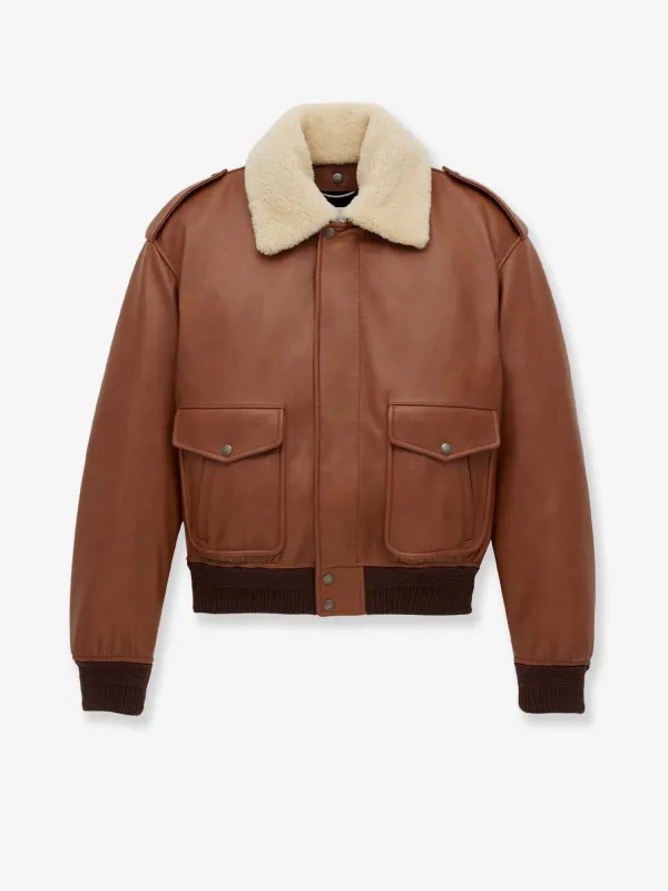 Saint Laurent Leather bomber jacket with shearling collar sold by Siebentaschen