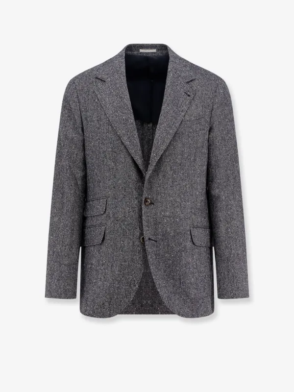 Brunello Cucinelli Herringbone wool and cashmere blazer sold by Siebentaschen