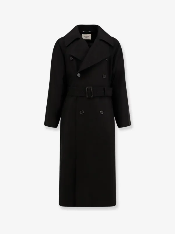 Saint Laurent Certified wool coat with belt sold by Siebentaschen