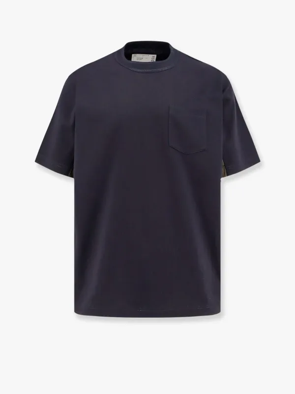 SACAI Cotton t-shirt with nylon inserts sold by Siebentaschen